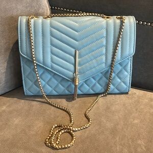 Blue Quilted Chain Shoulder Bag